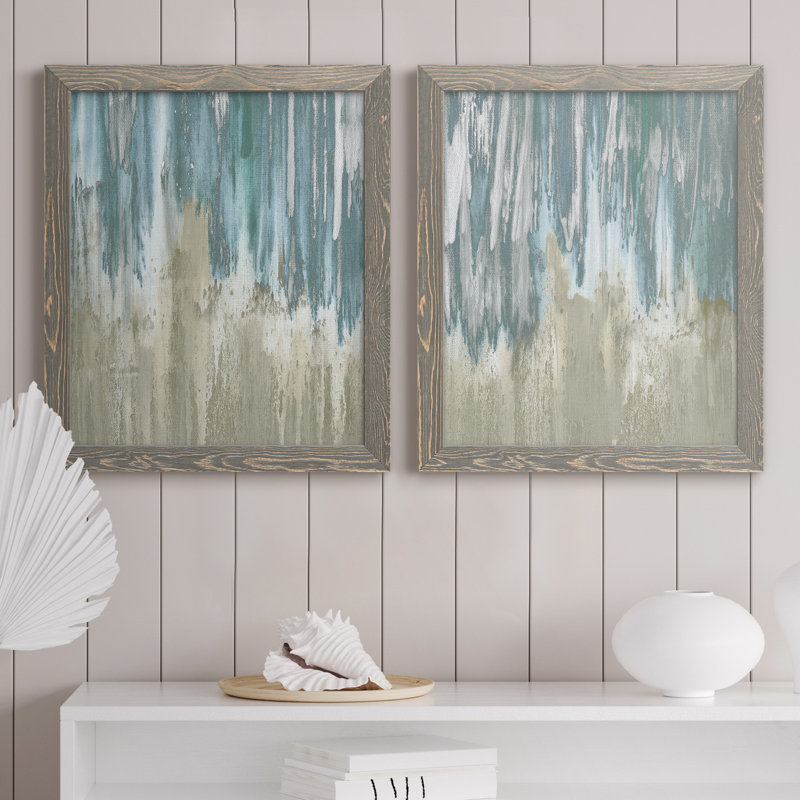 «Like a Waterfall I», ensemble de 2 reproductions, Toile avec cadre gris, Pas de tapis, H 20 po x l 17 po x P 1 po