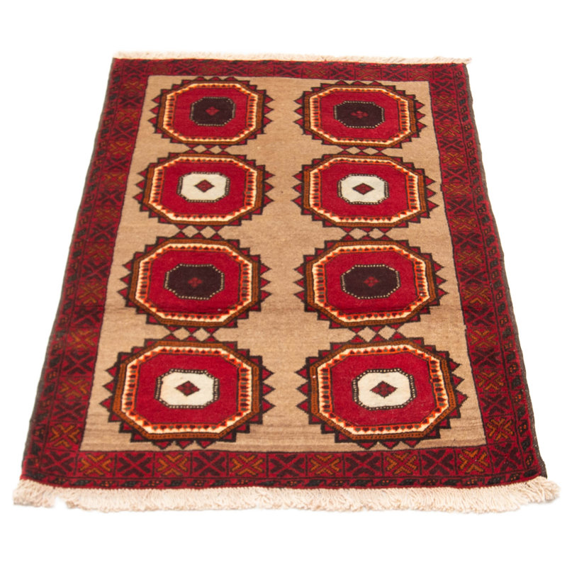 Tapis rouge en laine noué à la main de conception unique 3 pi 7 po x 5 pi 7 po New Age