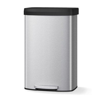 21 Gallon Stainless Steel Kitchen Trash Can, 80L Large Garbage Bin with Step-on Pedal & Soft-Close Lid, Silver