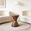 11.8" Brown Paulownia Wood Hourglass Accent Table, Textured Mosaic Design Side Table For Living Room