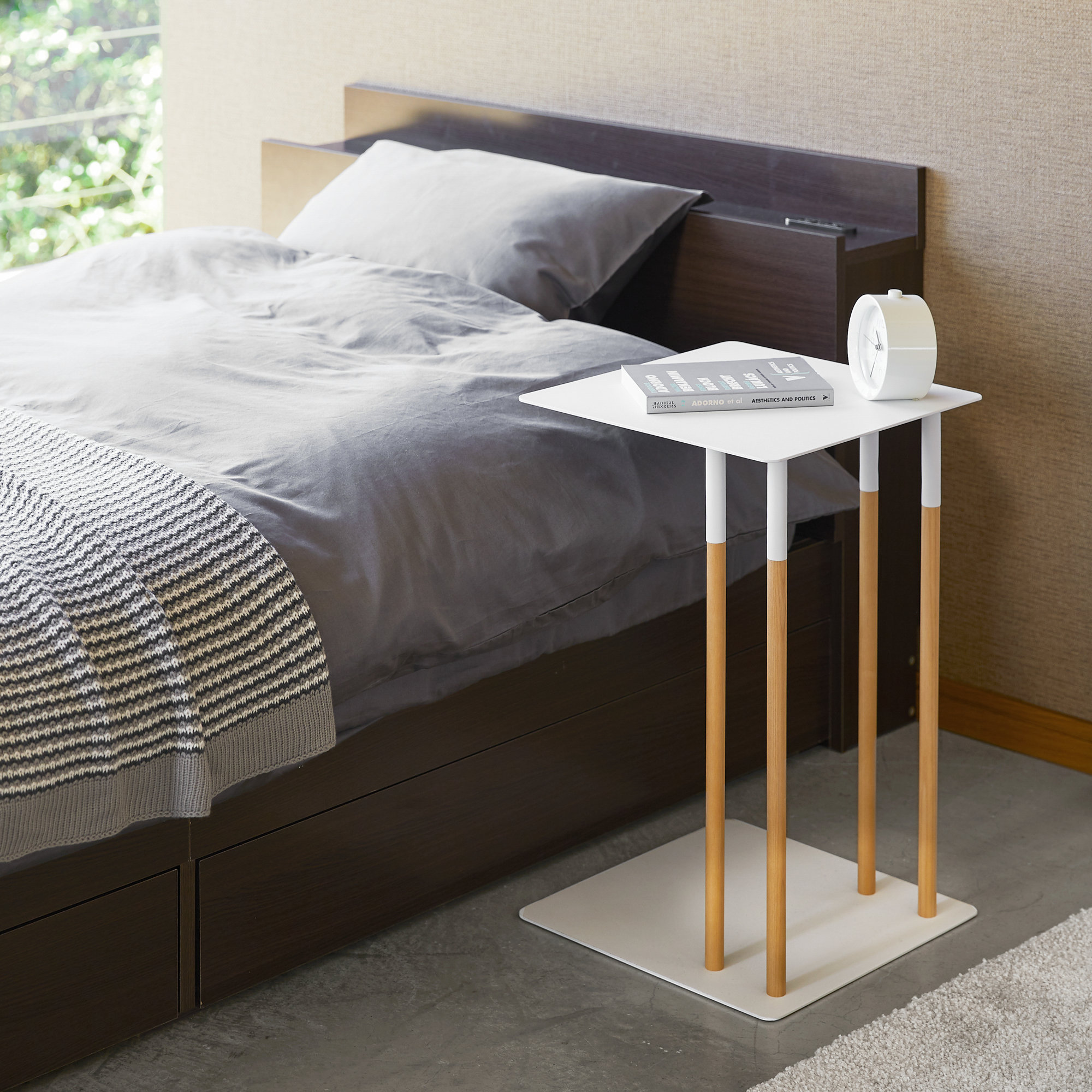 Plain Yamazaki Home Steel + Wood Sofa C Table End Table Coffee Tray, Bedside Or Living Room, White