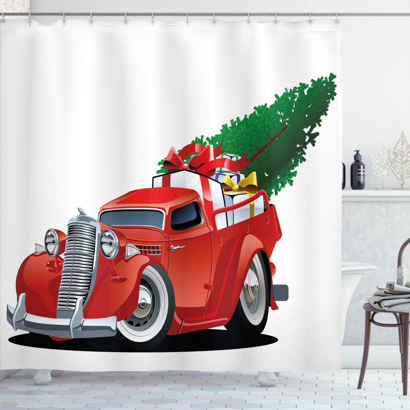  Camion de Noël américain avec rideau de douche et crochets, H 84 po x l 69 po