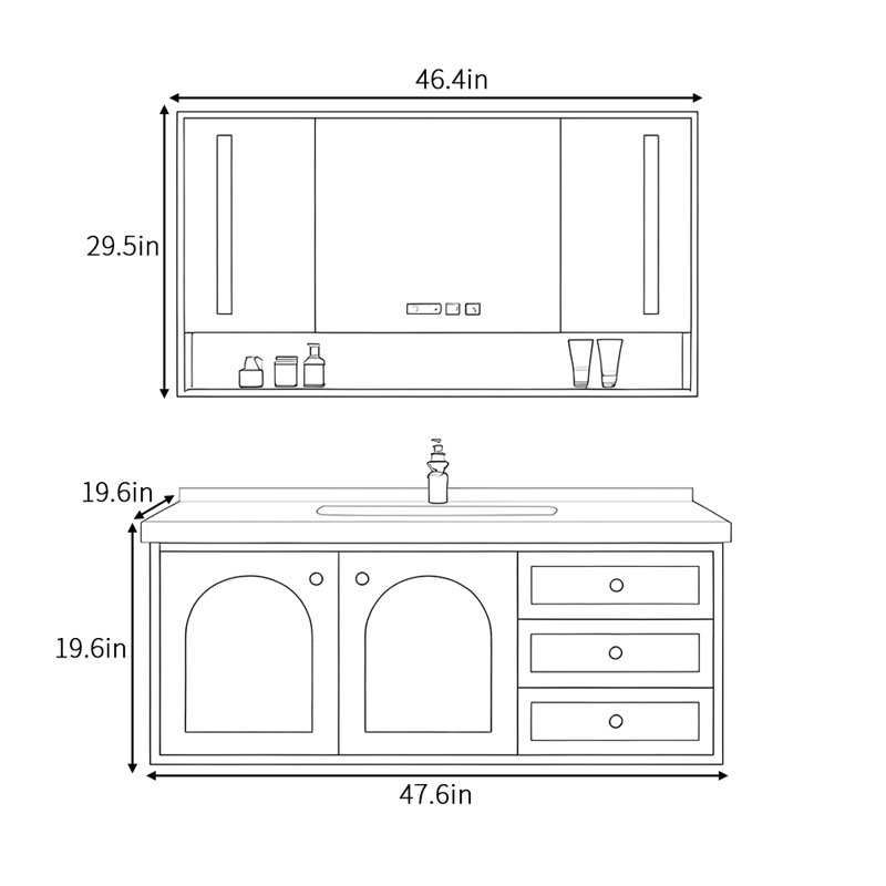 Armoire de salle de bain rétro de luxe à lumière française, Noyer