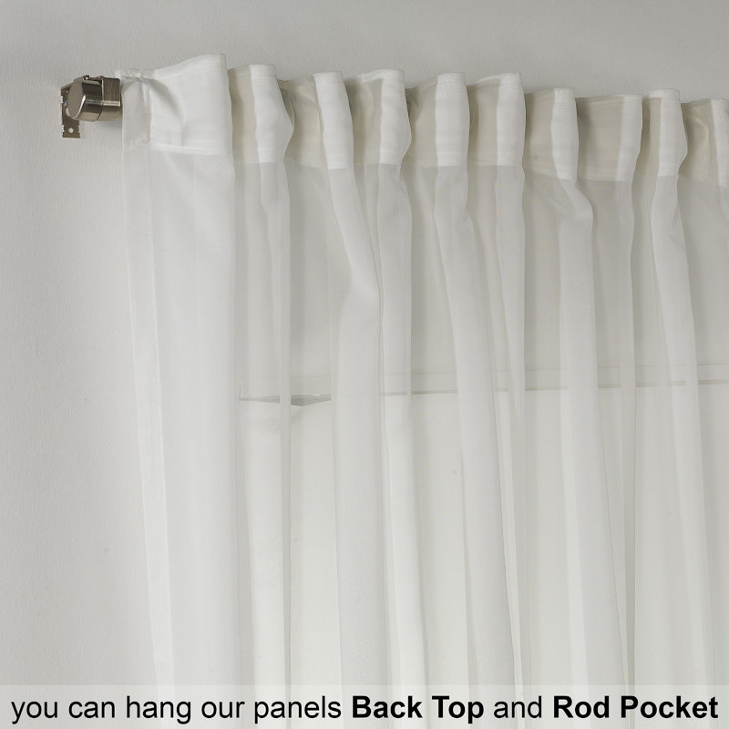 Ecru Extra Long Faux Silk Sheer Curtain Panels Set