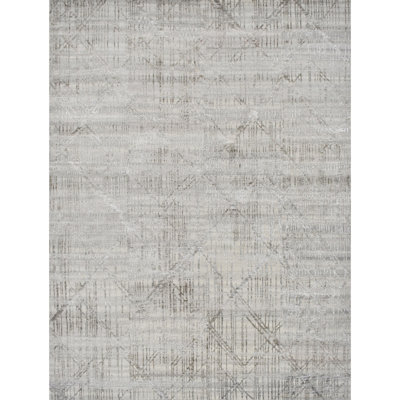 Tapis rectangulaire argenté en laine / viscose tissé à la main