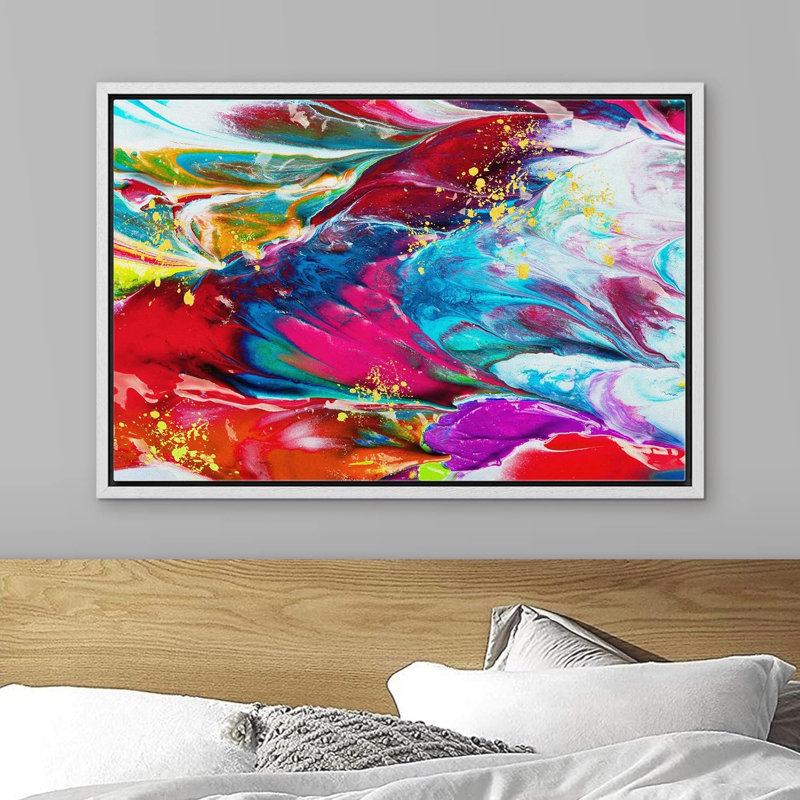 «Vibrant 1970s Lava Lamp Paint Stroke Abstract Shapes Illustration Modern Art Colorful» sur, Blanc, H 24 po x l 36 po