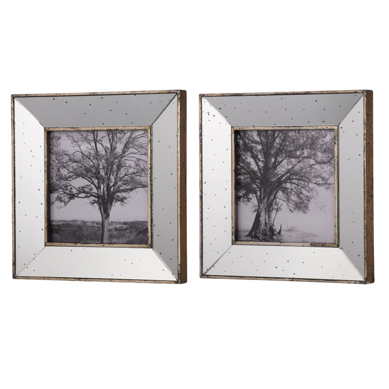 Cadres photo rétro argentés 15 x 15 po, de 2: Miroir avec mouchetures pour présenter des photos et des cadres d'art 15 x 15 po, look, S / 2: Print
