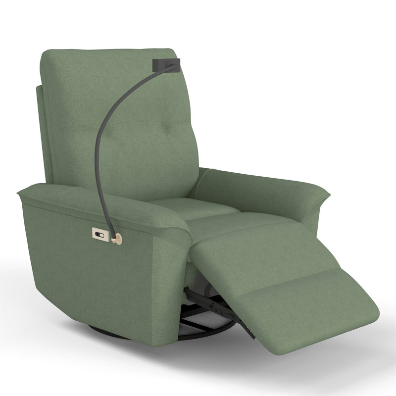 270° Power Swivel Rocker Recliner Chair W/ Phone Holder, Dark Green