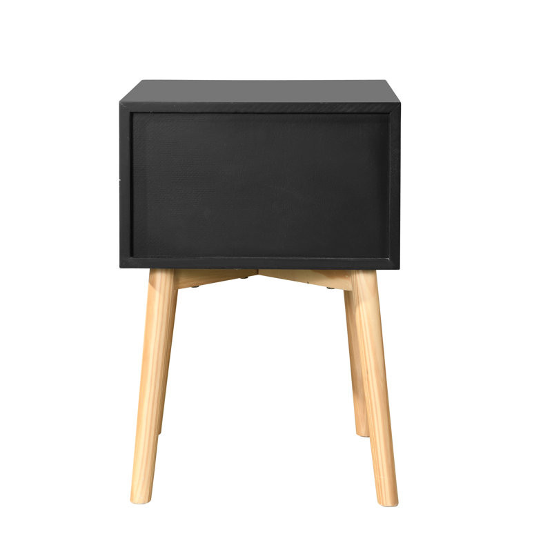 Mid-Century Modern Bedside Table With 2 Drawers And Resilient Rubber Wood Legs, Gray Tinge 2 Side Design For Bedroom Living Space