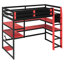 Lit mezzanine simple en bois avec bureau, support de rangement latéral, tablettes multiples et lumière RVB, rouge-926264453-926264459