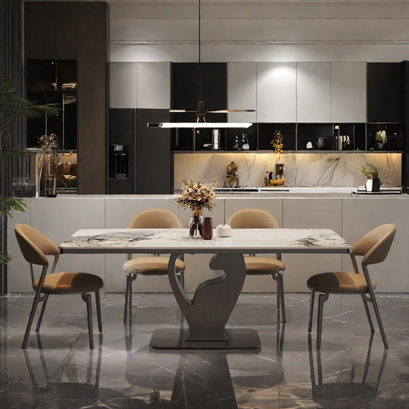 Ensembles de table de salle à manger de style luxueux et léger, H 29,53 po x L 70,87 po x l 35,43 po, Blanc / Brun