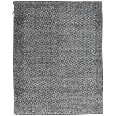 Wool Geometric Area Rug in Silver