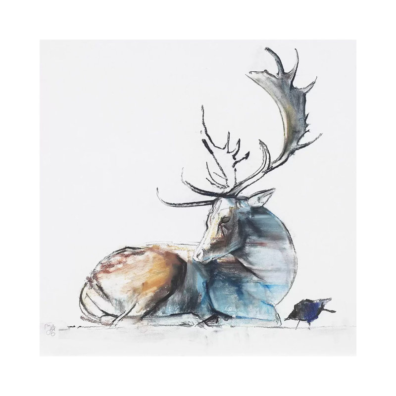 Buck And Bird, 2006 by Mark Adlington - Wrapped Canvas Painting, 45.72 cm H x 45.72 cm W x 1.91 cm D