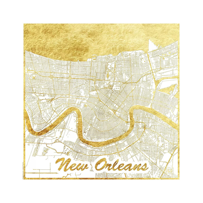 New Orleans Gold Leaf Urban Blueprint Map by Hubert Roguski - Wrapped Canvas Print, 93.98 cm H x 93.98 cm W x 3.175 cm D