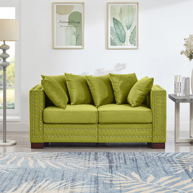 Causeuse en velours vert avec accoudoirs carrés décoratifs Modern Design