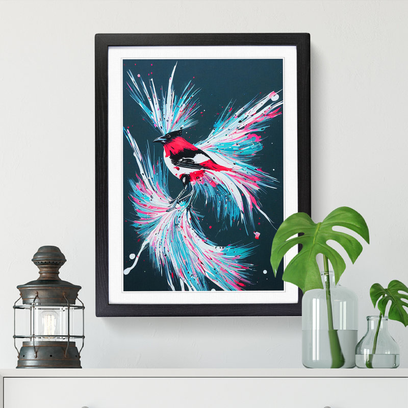 Leoanthony Magpie Bird Paint Splash - Picture Frame Print, Black, 64cm H x 46cm W x 2cm D
