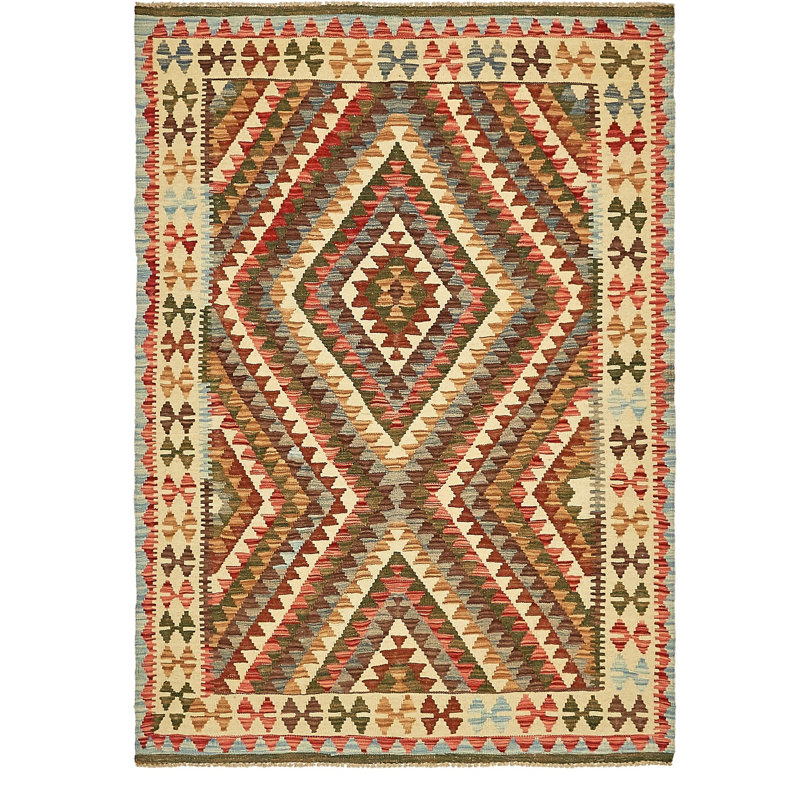 Tapis de zone en laine brun/beige/rouge 4 pi 1 po x 5 pi 10 po one-of-kind à la main noué la Doorfield