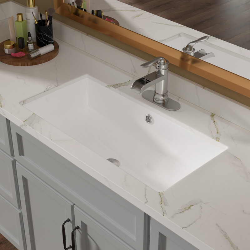 Lavabo de salle de bain rectangulaire encastré en céramique blanche 28 "x 14" avec trop-plein