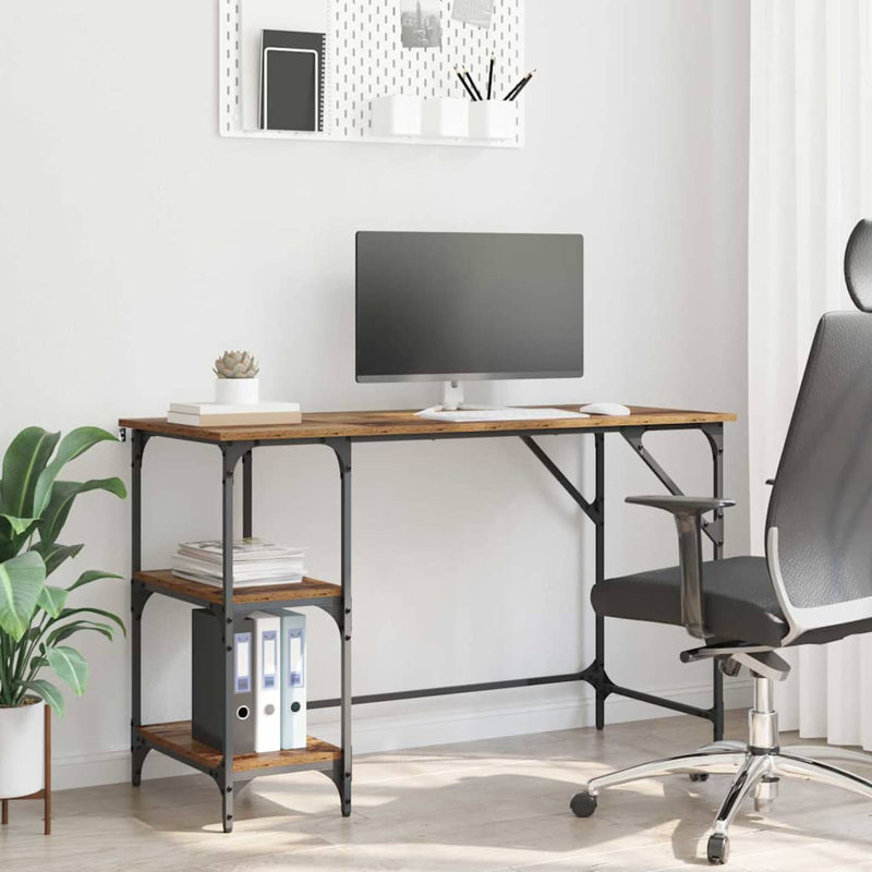 Metal Base Computer Desk, Old Wood