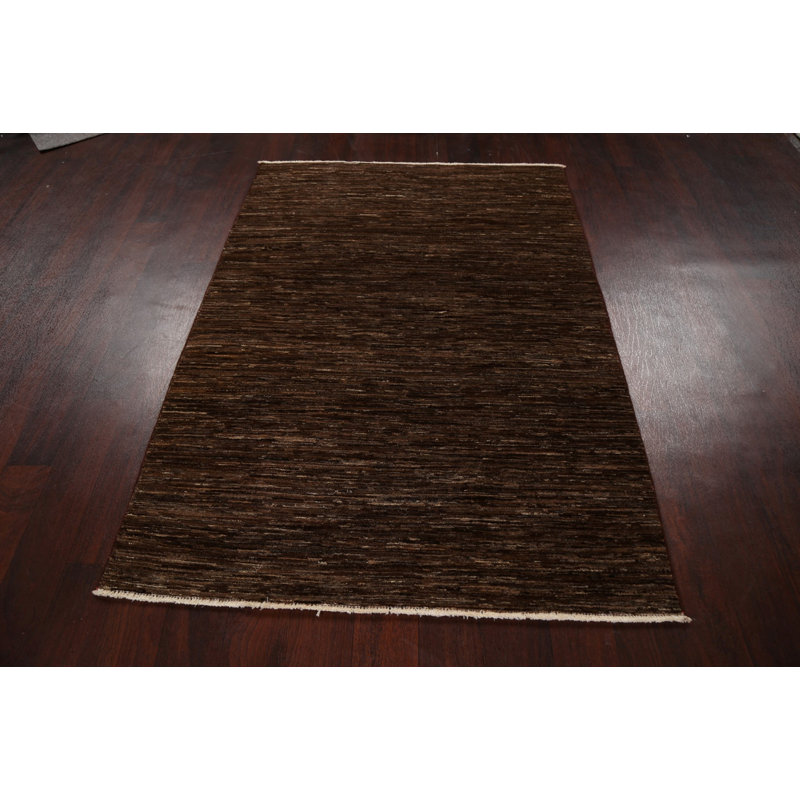 Tapis brun noué à la main de conception unique 3 pi 11 po x 5 pi 5 po