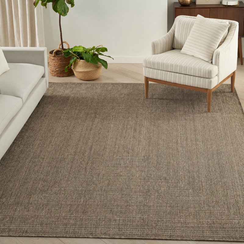 Cascio Geometric Indoor/Outdoor Area Rug, Rectangle 10' x 14', Brown