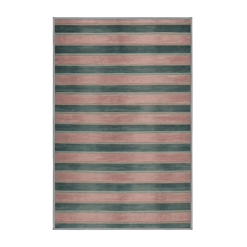 Tapis brun à rayures horizontales lavable à la machine, Rectangulaire 2 pi x 3 pi
