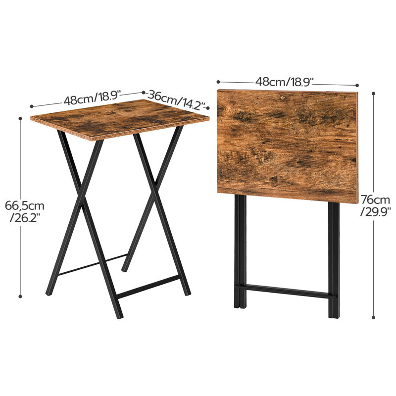Set of 2 Folding TV Tray Tables, Compact Side Tables for Small Spaces, Black, Rustic Brown