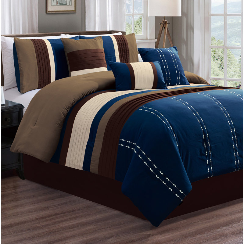 Luxury Bedding Collection Modern & Contemporary Polyester Striped Comforter, King Comforter + 6 Additional Pieces