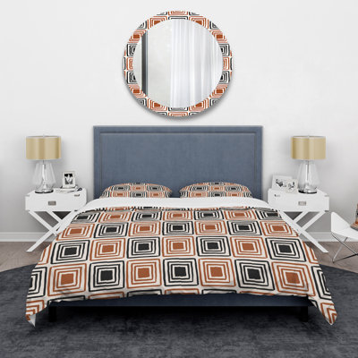 Carrés géométriques en couleurs rétro - ensemble de housse de couette moderne - microfibre de polyester