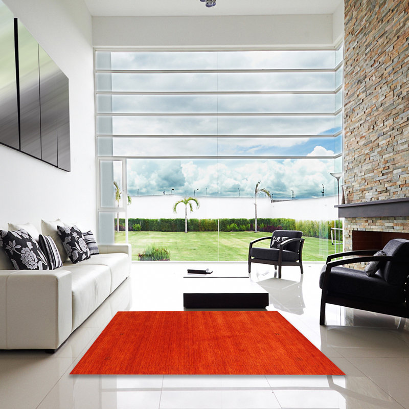 Tapis contemporain orange, Carré 3 pis