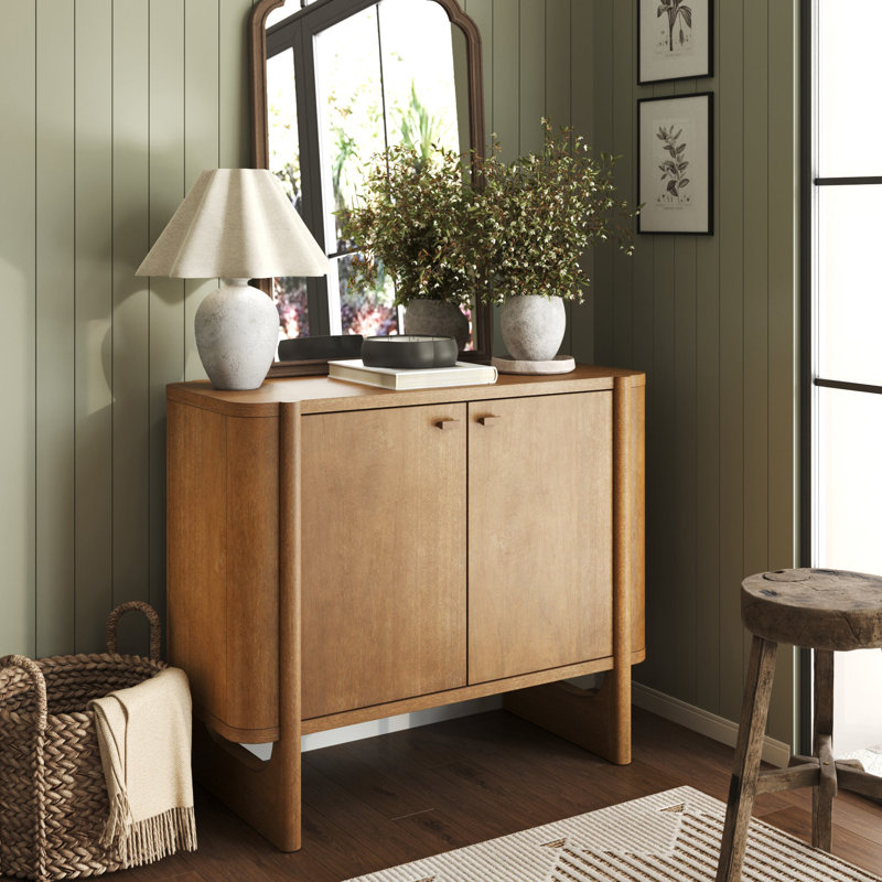 Mid-Century Modern Accent Cabinet, Light Brown, 1
