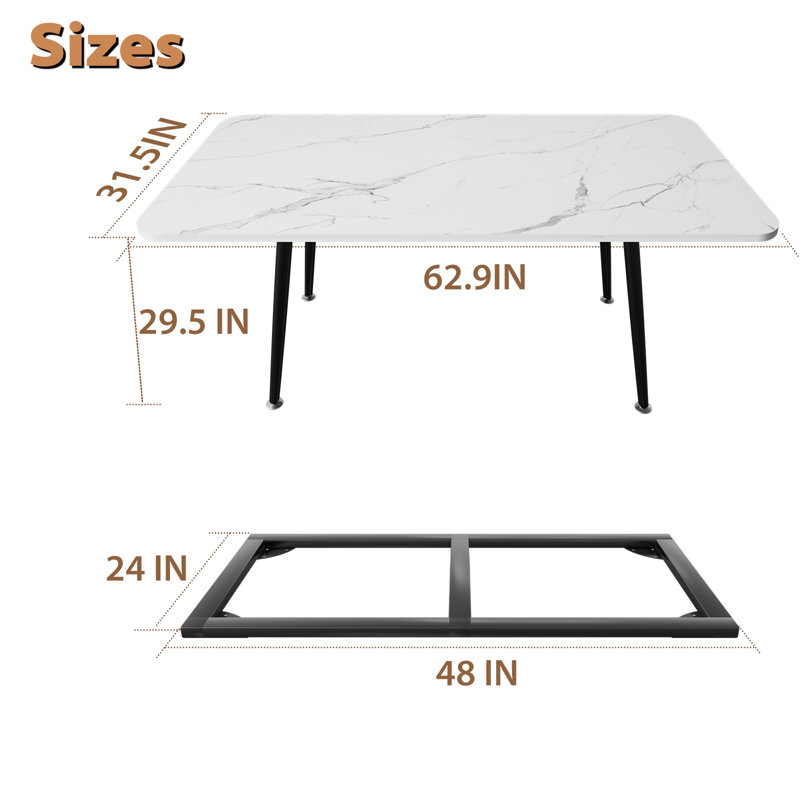 Furiphe Modern Sintered Stone Dining Table for 4 to 6, White Rectangular Kitchen Table, 29.5" H x 63" L x 32" W