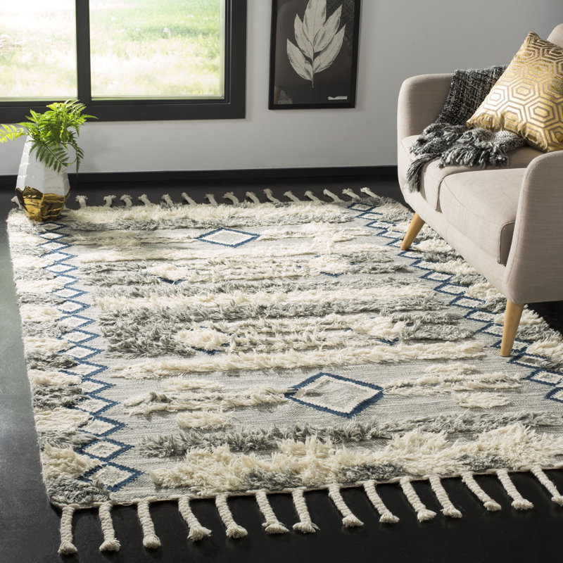 Cedar Drive Kenya Hand Knotted Wool/Cotton Southwestern Rug in Ivory/Gray, Rectangle 6' x 9'