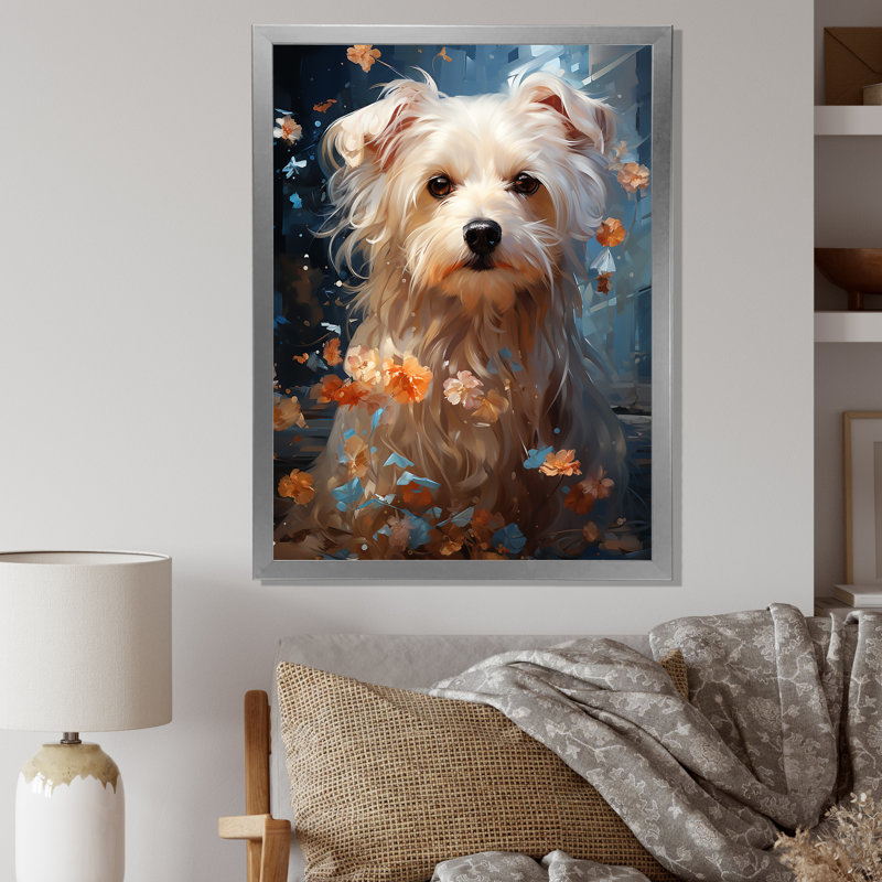 «Dog Maltese Magic» sur impression sur toile, Cadre simple argenté, H 20 po x l 12 po x P 1 po