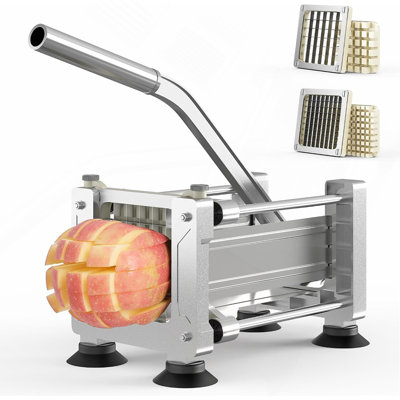 French Fry Cutter Stainless Steel Potato Slicer : with 2 Replaceable blades (1/2 & 3/8 Inch), Professional Fries Cutter for Potatoes, Carrots, Cucumber, Onion, Yam