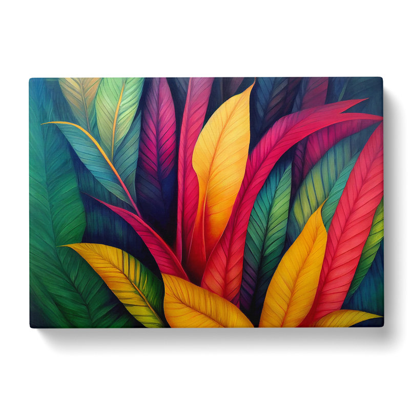 Bright Tropical Leaves - Wrapped Canvas Painting, 50cm H x 76cm W x 3cm D