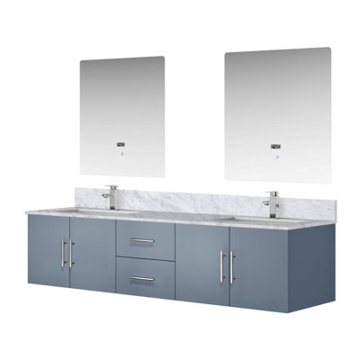 Dark Grey Double Bath Vanity 80 in. W x 22 in. D, Carrara Marble Top, Faucet Set, and 30 in. LED Mirrors