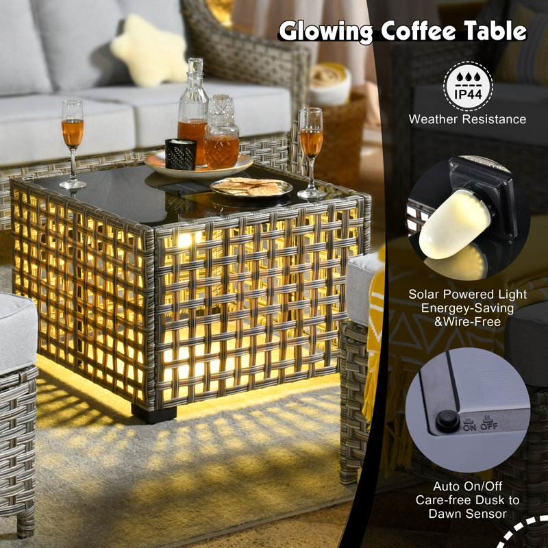 6 - Person Outdoor Seating Group With Cushions And Solar Powered Coffee Table, Gris