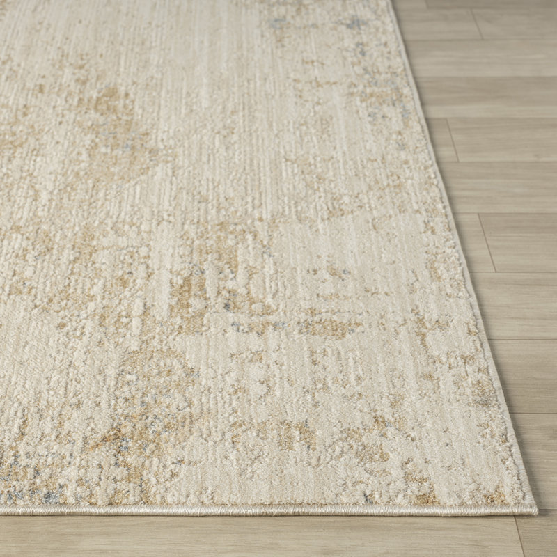 Tapis intérieur moderne abstrait beige / bleu pierre Kwamane, Rectangle 7 pi 9 po x 10 pi