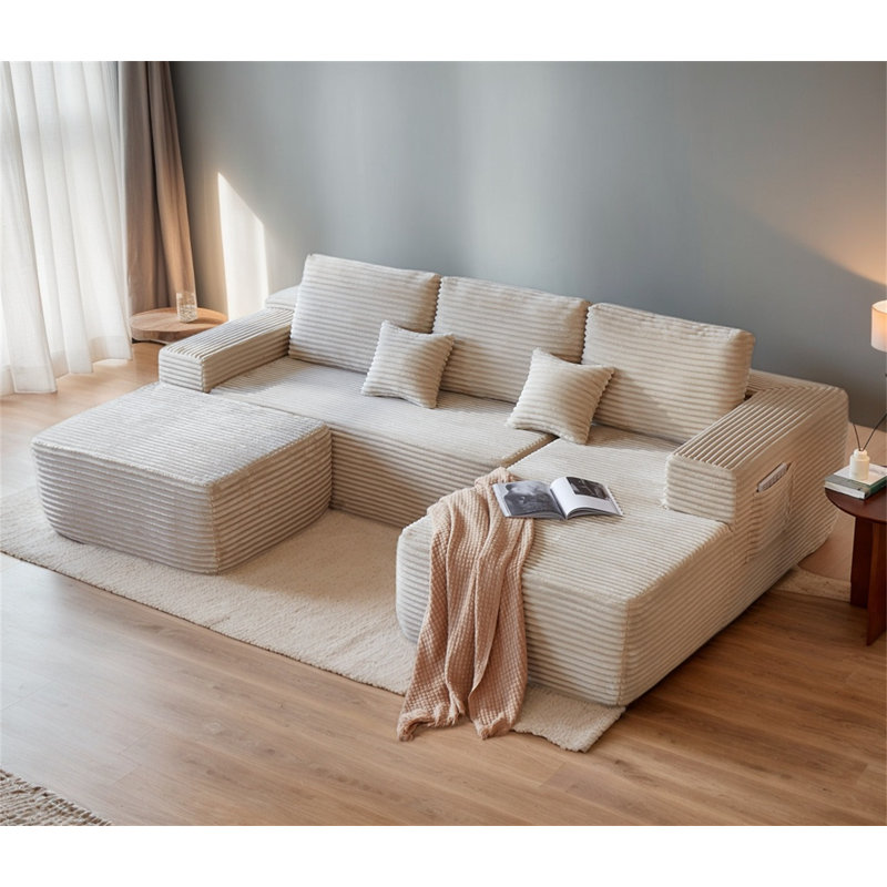 104''cloud Sectional Couch With U-shaped Chaise,and Side Pockets,modern Modular Sofa With Deep Seat