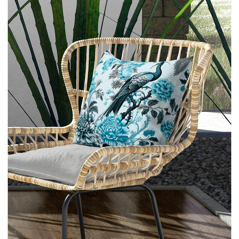 Coussin Peacock Panache Broadcloth, H 26 po x l 26 po, Turquoise/gris
