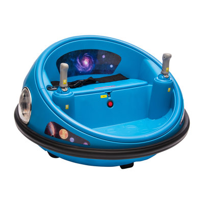 Voiture électrique pour enfants de 12 V avec pare-chocs intégrés, thème spatial, rotation à 360°, télécommande parentale, lumières DEL et musique pour les tout-petits de 1 à 5 ans.