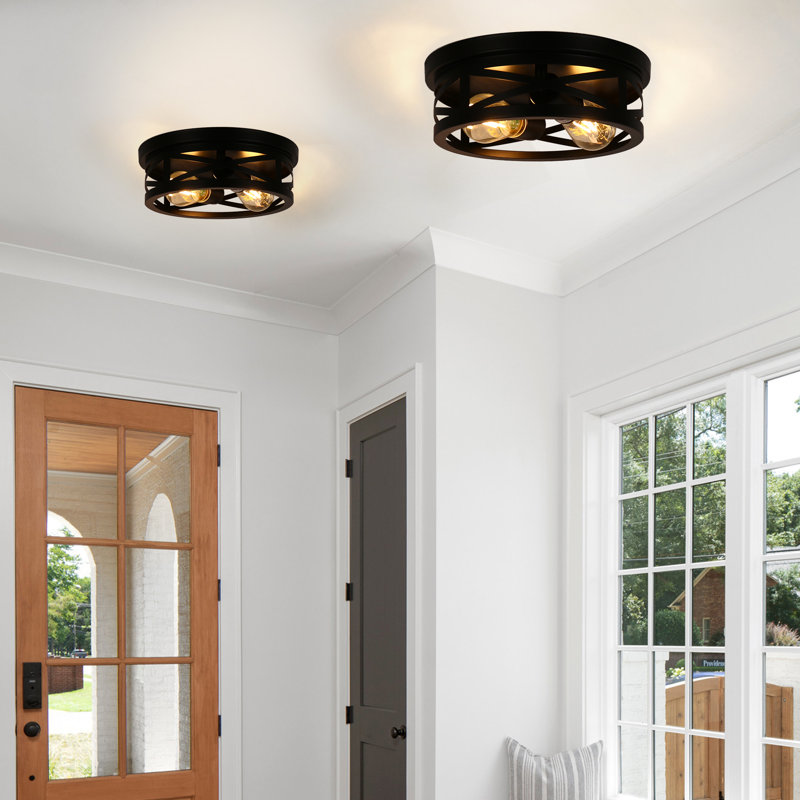 Craspedia 2-Light Drum Farmhouse Flush Mount, Matte Black