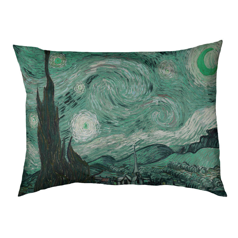 Coussin starry night designer Burk, L 32,5 po x l 42,5 po, Vert / Noir