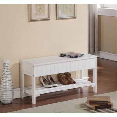 Banc à chaussures en bois massif de qualité avec rangement, blanc