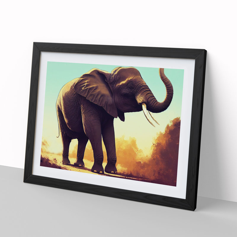Elephant Portrait - Single Picture Frame Print, Black , 46cm H x 64cm W x 2cm D