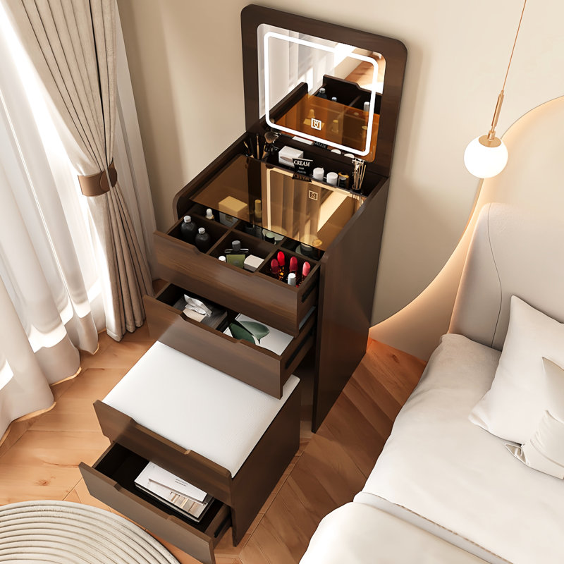 Meuble-lavabo 3 en 1 noyer avec miroir et système de rangement efficace, Noyer