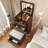 (Walnut) 3 In 1 Vanity Desk With Plip Top Mirror,Small Make Up Vanity Set With Visible Glass Desktop,Compact Makeup Vanity With 3 Drawers-705927878