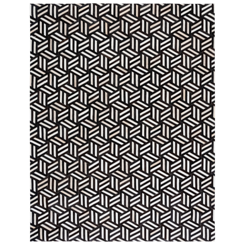 Tapis géométrique en cuir tissé à la main Stasia, Rectangle 9 pi x 12 pi