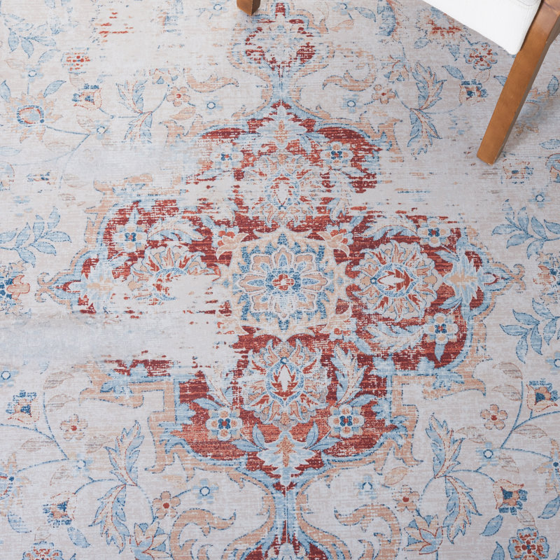 117 Area Rug In Beige / Rust, Round 4'